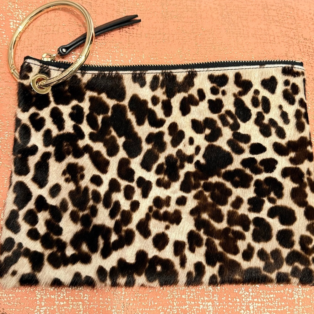 NWOT: Henri Bendel Leopard Calf Skin Clutch
